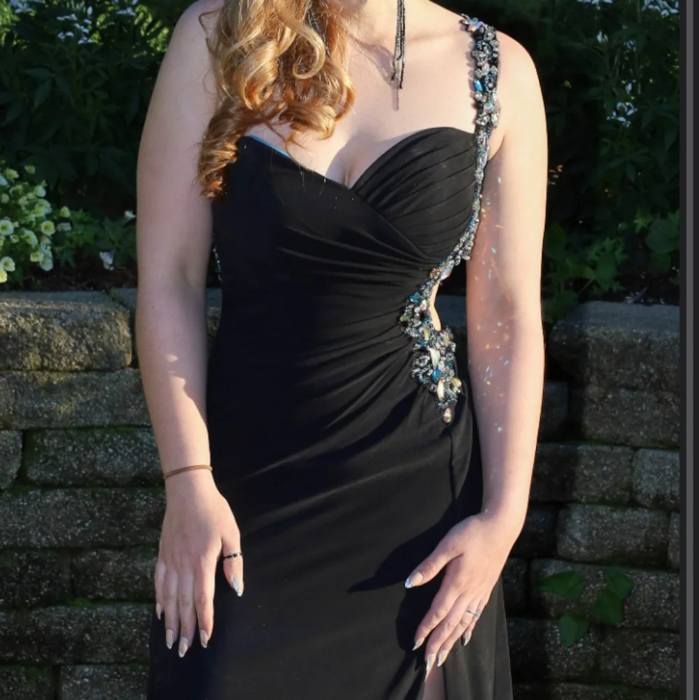 Women's Black & Royal Blue Beaded Jaoy Couture Floor Length Dress - Picture 2 of 16